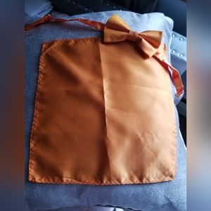 Orange mens bow tie and pocket square